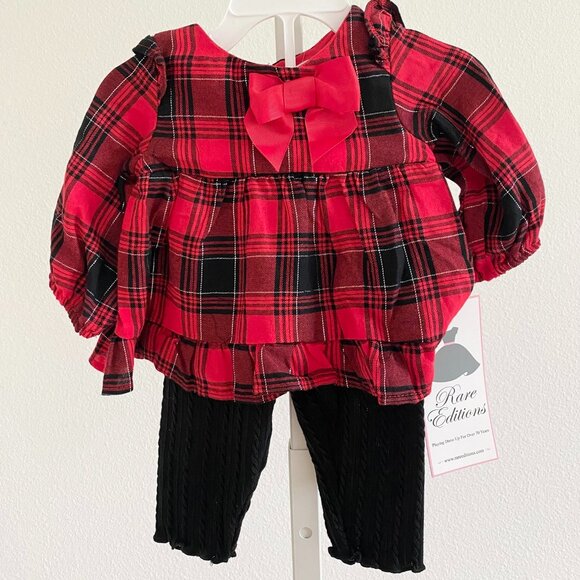 Rare Editions Baby Girls Red Plaid Ruffled Top & Knit Leggings Sz 6-9M Holiday - Picture 2 of 5